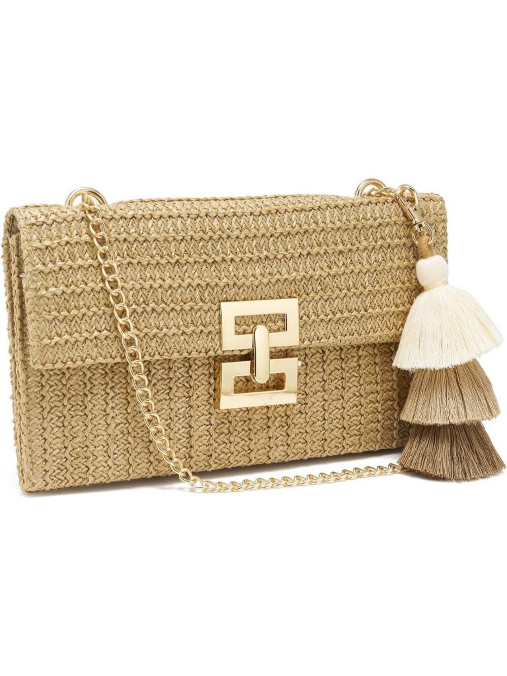 Womens Brown Summer Straw Envelope Clutch Elegant Beach Crossbody Shoulder Bag